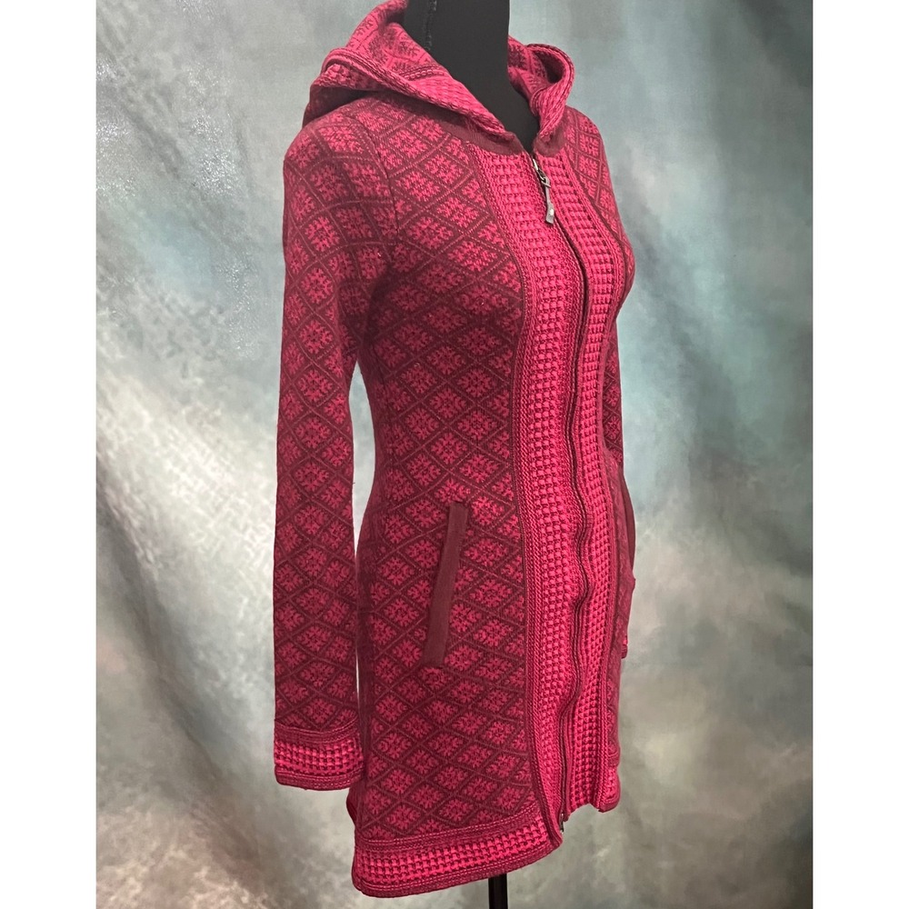 Athleta‎ Pink Burgundy Wool Blend Hooded Long Cardigan Sweater XXS - Picture 4 of 8